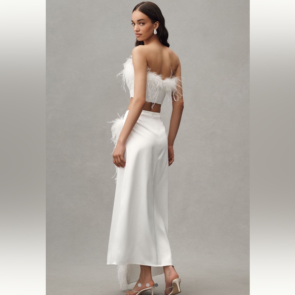 Hutch Faux Feather Strapless Crop Top And Column Maxi Skirt Set - Picture 3 of 11